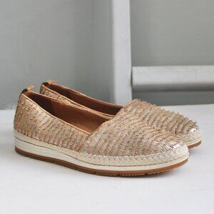 PAUL GREEN Gold Round Toe Slip On Leather Espadrille Shoes Size 5.5 UK / 8 US